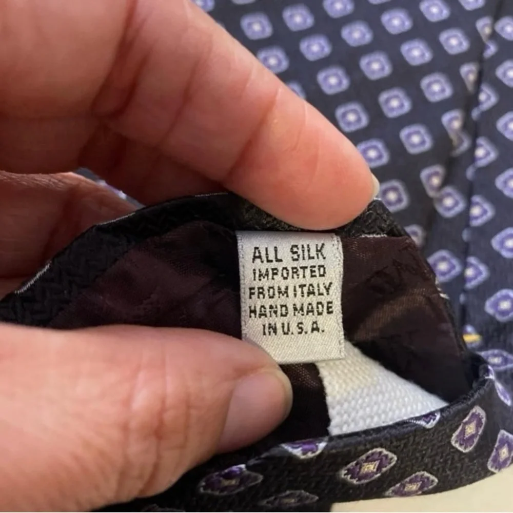 XMI Silk Imported From Italy Hand Made Navy  Purple Patterned Men's Tie